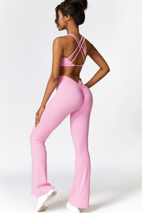 Twist-Front Sports Bra & Flared Leggings Set