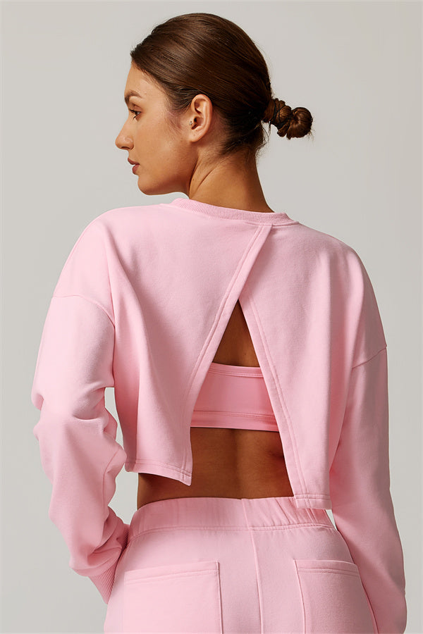 Open-Back Petal Crop Sweatshirt