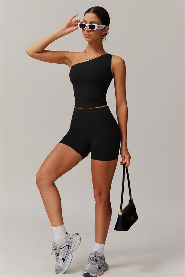 One-Shoulder Crop Top & Shorts Set