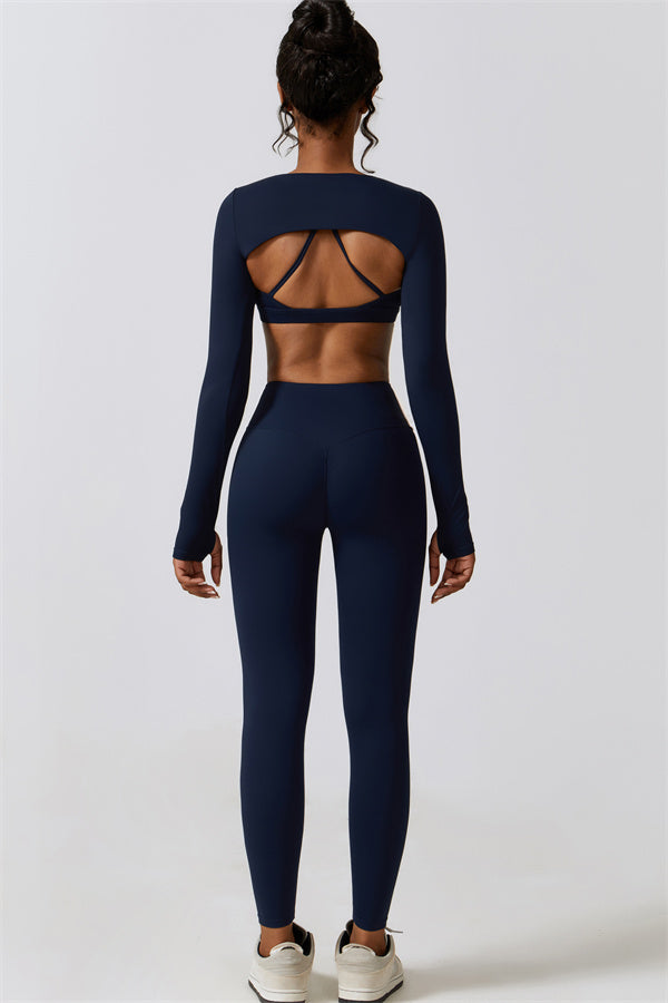 Stylish 3-Piece Activewear Set – Sports Bra, Crop Top & Leggings