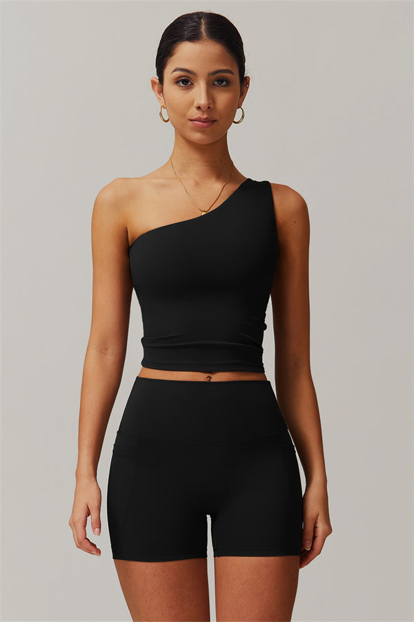 One-Shoulder Crop Top & Shorts Set