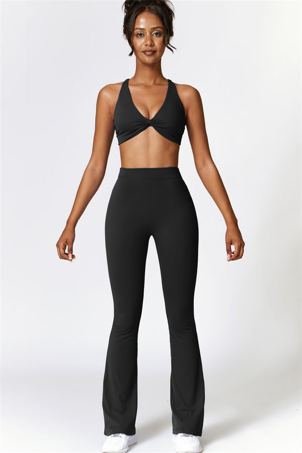 Twist-Front Sports Bra & Flared Leggings Set