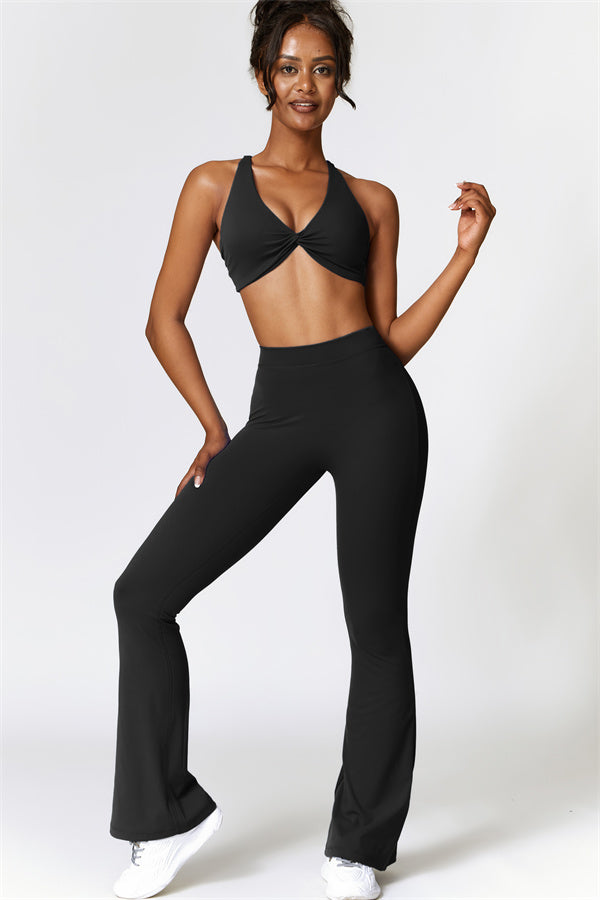 Twist-Front Sports Bra & Flared Leggings Set