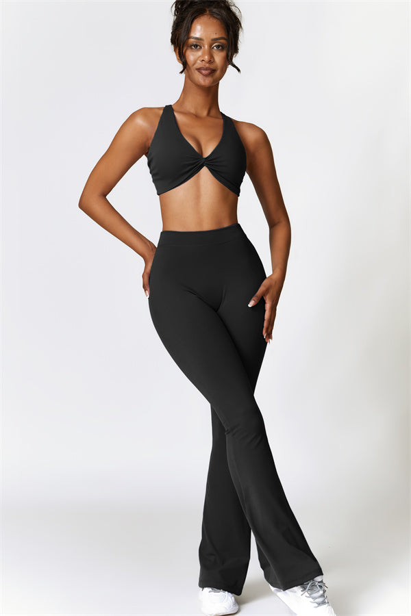 Twist-Front Sports Bra & Flared Leggings Set