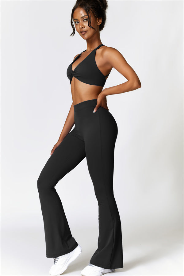 Twist-Front Sports Bra & Flared Leggings Set