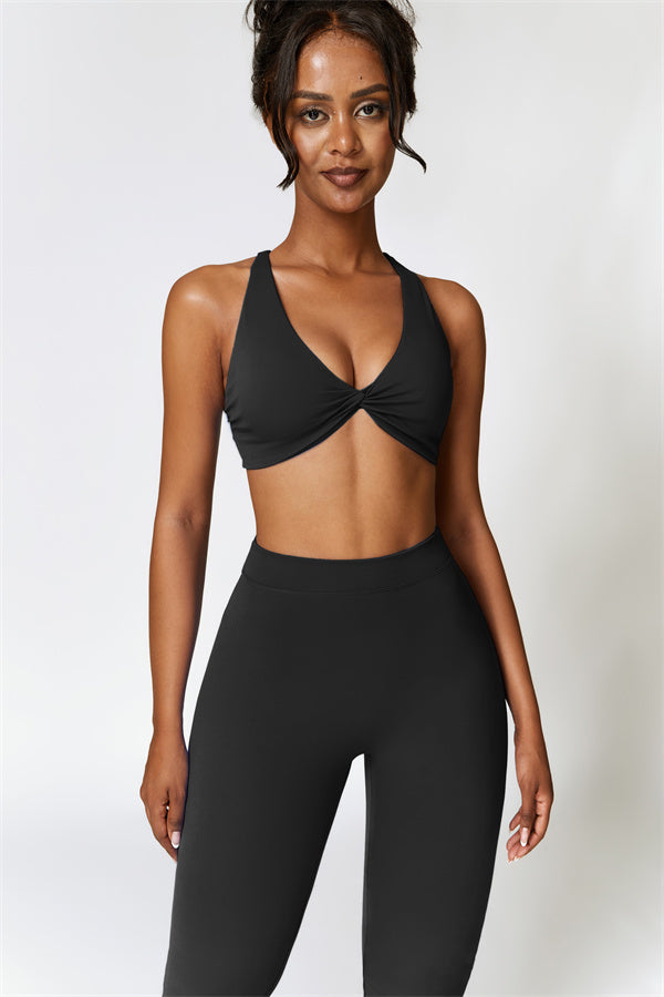Twist-Front Sports Bra & Flared Leggings Set