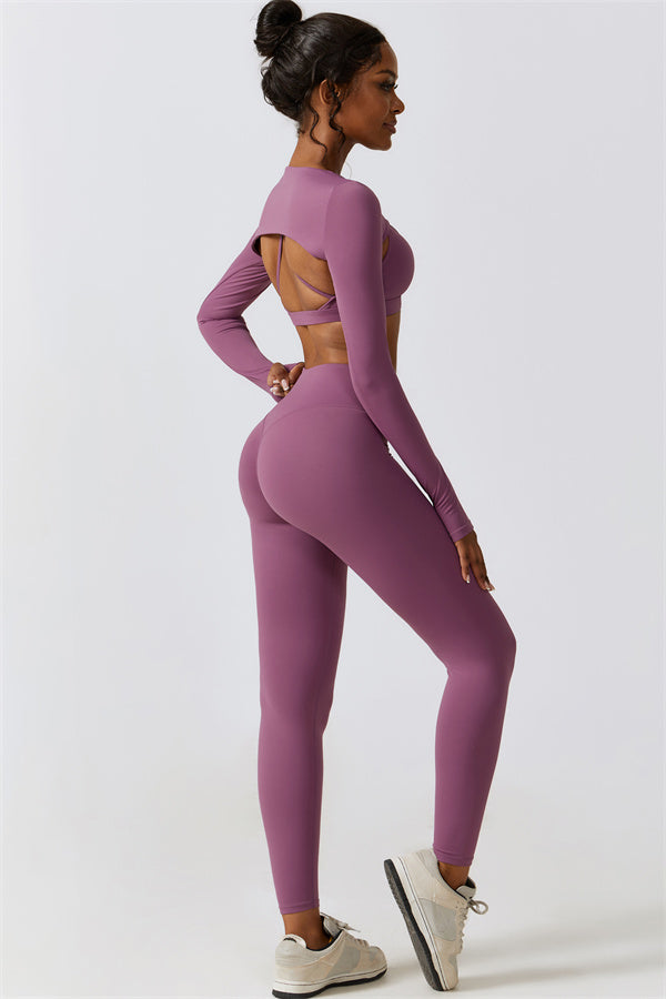 Stylish 3-Piece Activewear Set – Sports Bra, Crop Top & Leggings