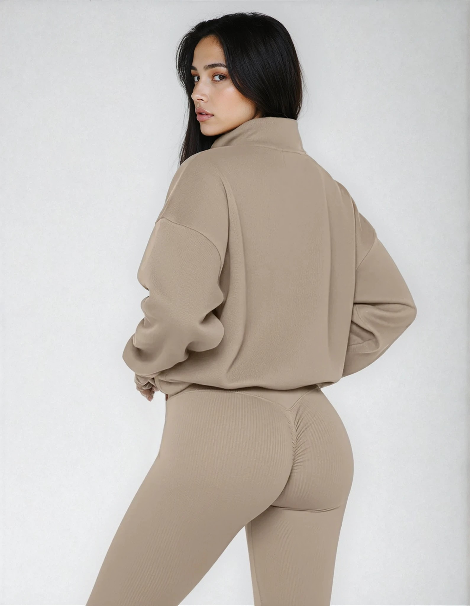 Oversized Half-Zip Sweater for Women – Beige