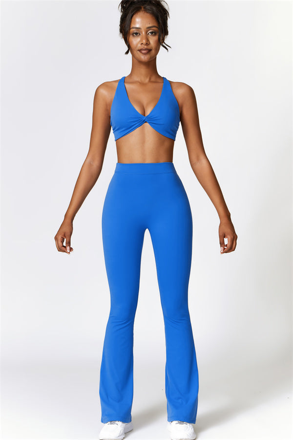 Twist-Front Sports Bra & Flared Leggings Set