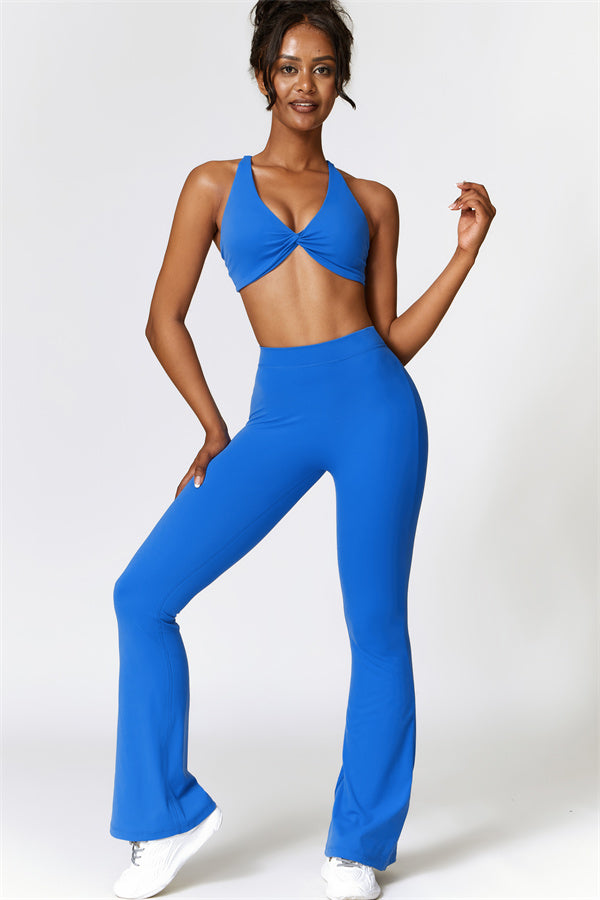 Twist-Front Sports Bra & Flared Leggings Set