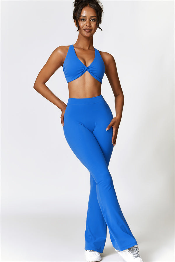 Twist-Front Sports Bra & Flared Leggings Set