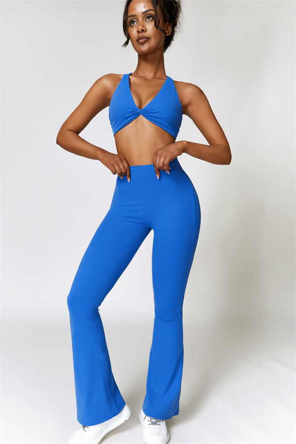 Twist-Front Sports Bra & Flared Leggings Set