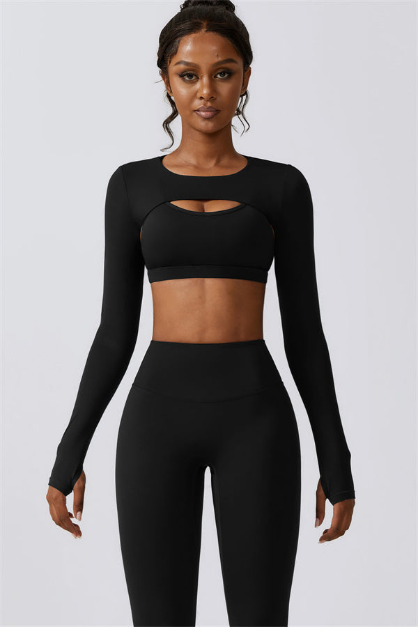 Stylish 3-Piece Activewear Set – Sports Bra, Crop Top & Leggings