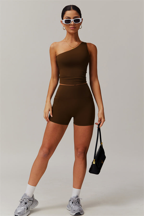 One-Shoulder Crop Top & Shorts Set