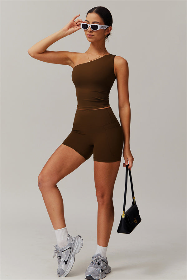 One-Shoulder Crop Top & Shorts Set