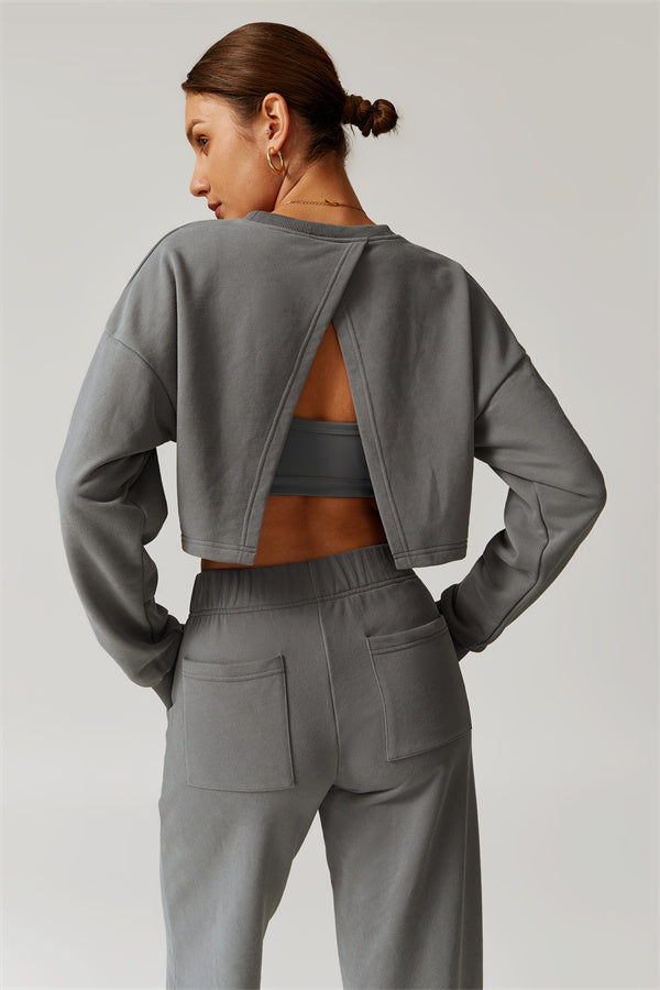 Open-Back Petal Crop Sweatshirt