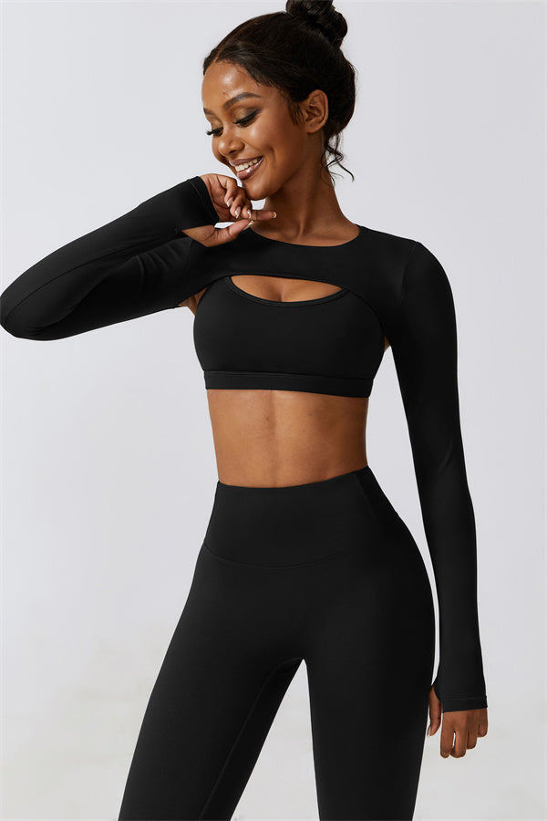 Stylish 3-Piece Activewear Set – Sports Bra, Crop Top & Leggings