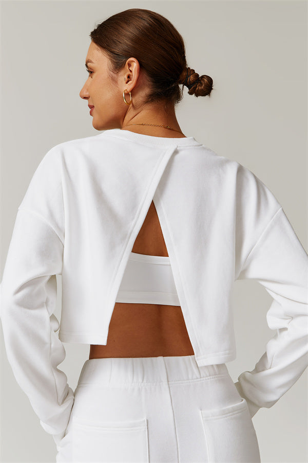 Open-Back Petal Crop Sweatshirt