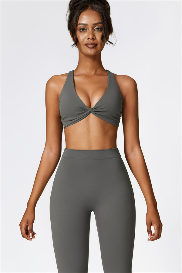 Twist-Front Sports Bra & Flared Leggings Set