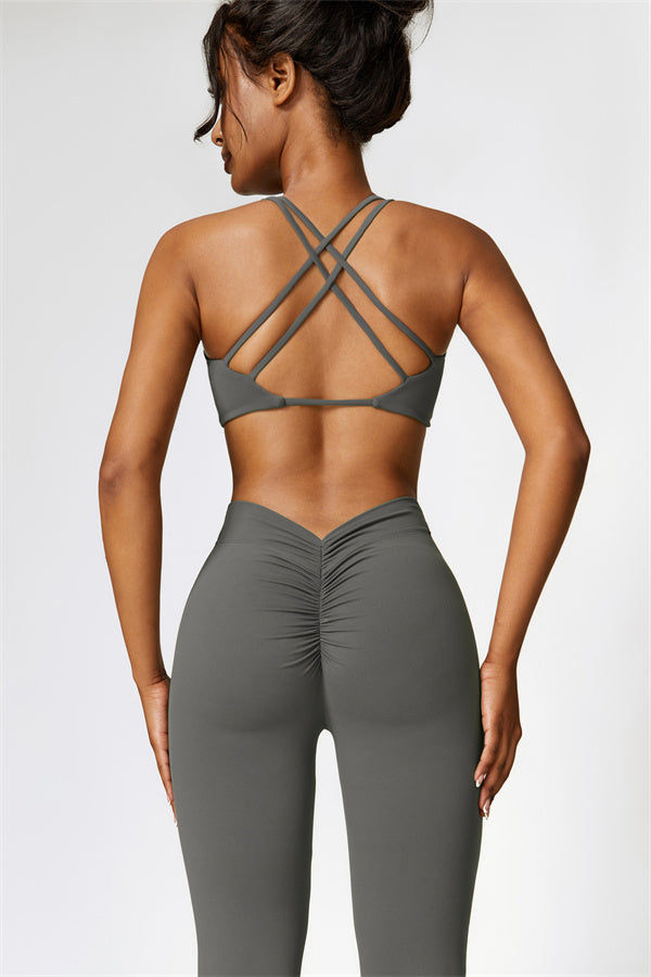 Twist-Front Sports Bra & Flared Leggings Set