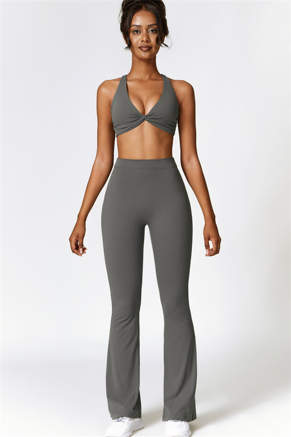 Twist-Front Sports Bra & Flared Leggings Set