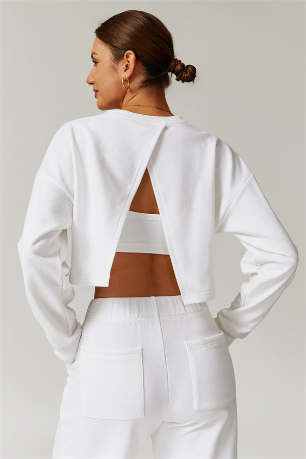 Open-Back Petal Crop Sweatshirt