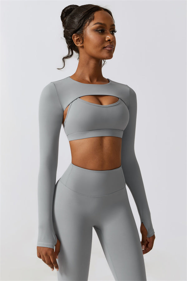Stylish 3-Piece Activewear Set – Sports Bra, Crop Top & Leggings