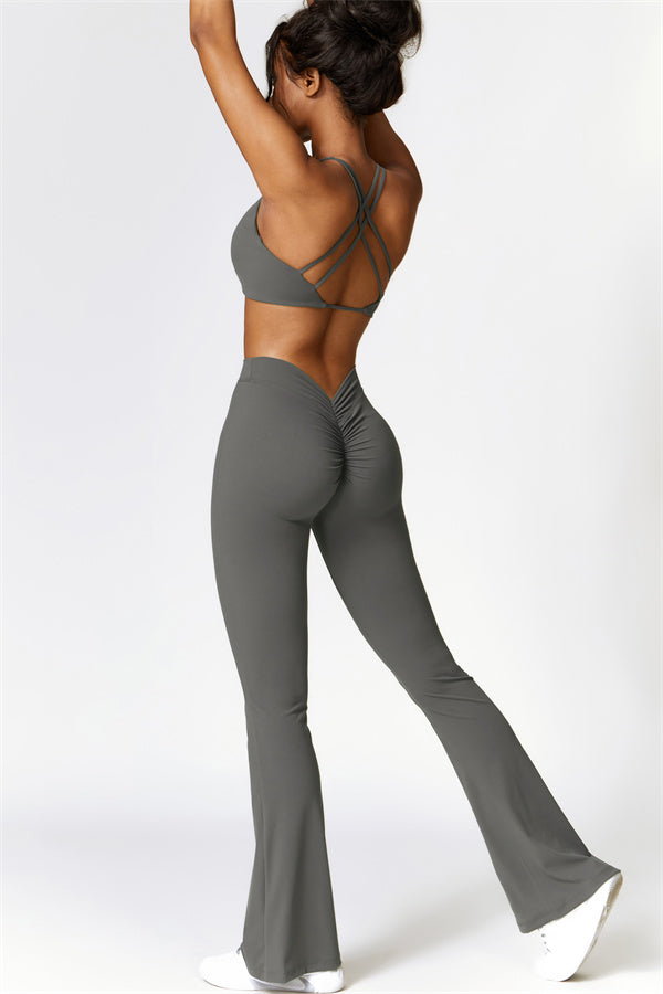 Twist-Front Sports Bra & Flared Leggings Set