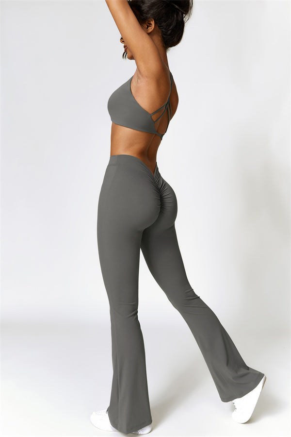 Twist-Front Sports Bra & Flared Leggings Set