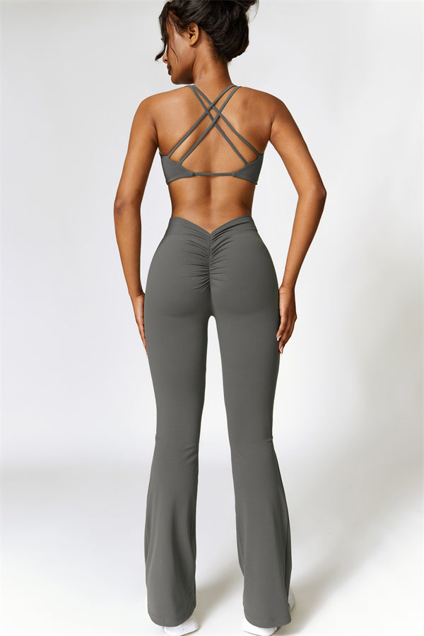 Twist-Front Sports Bra & Flared Leggings Set