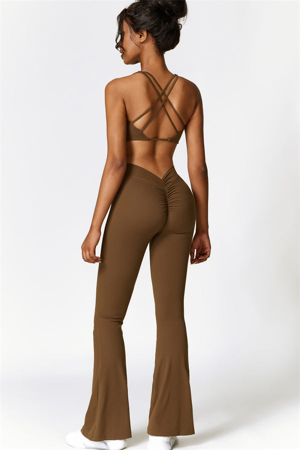 Twist-Front Sports Bra & Flared Leggings Set