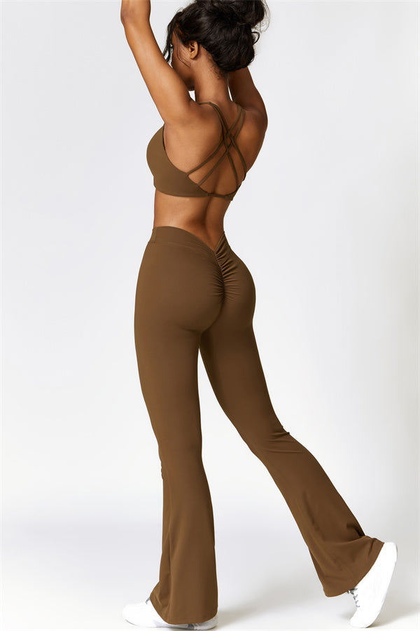 Twist-Front Sports Bra & Flared Leggings Set