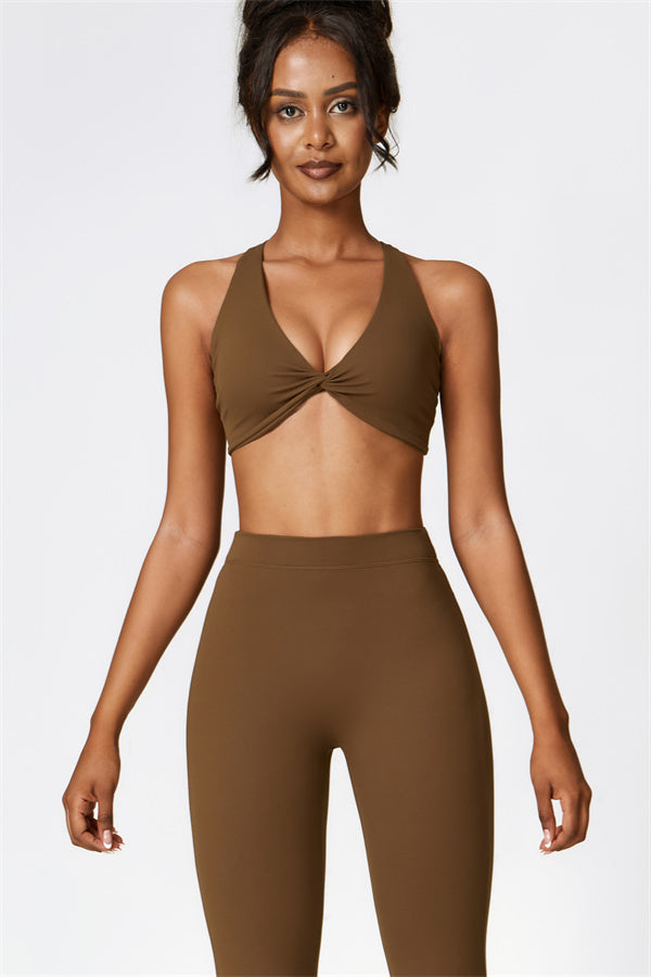 Twist-Front Sports Bra & Flared Leggings Set