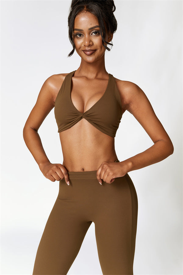 Twist-Front Sports Bra & Flared Leggings Set