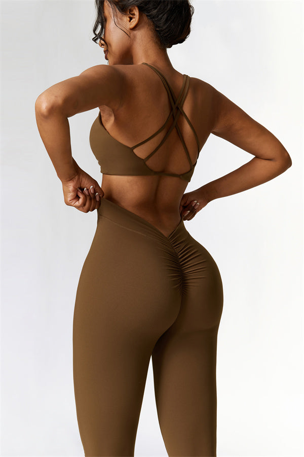 Twist-Front Sports Bra & Flared Leggings Set