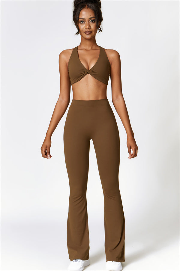 Twist-Front Sports Bra & Flared Leggings Set