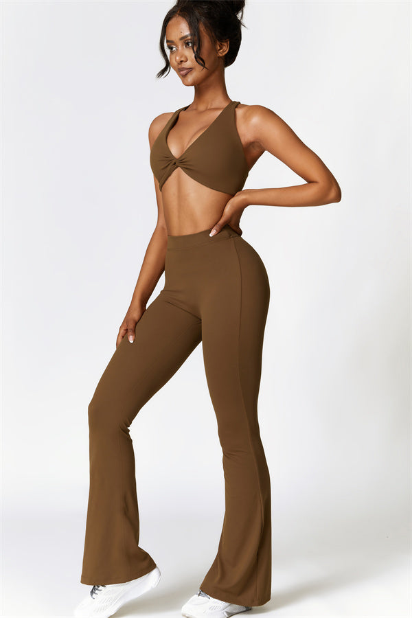Twist-Front Sports Bra & Flared Leggings Set