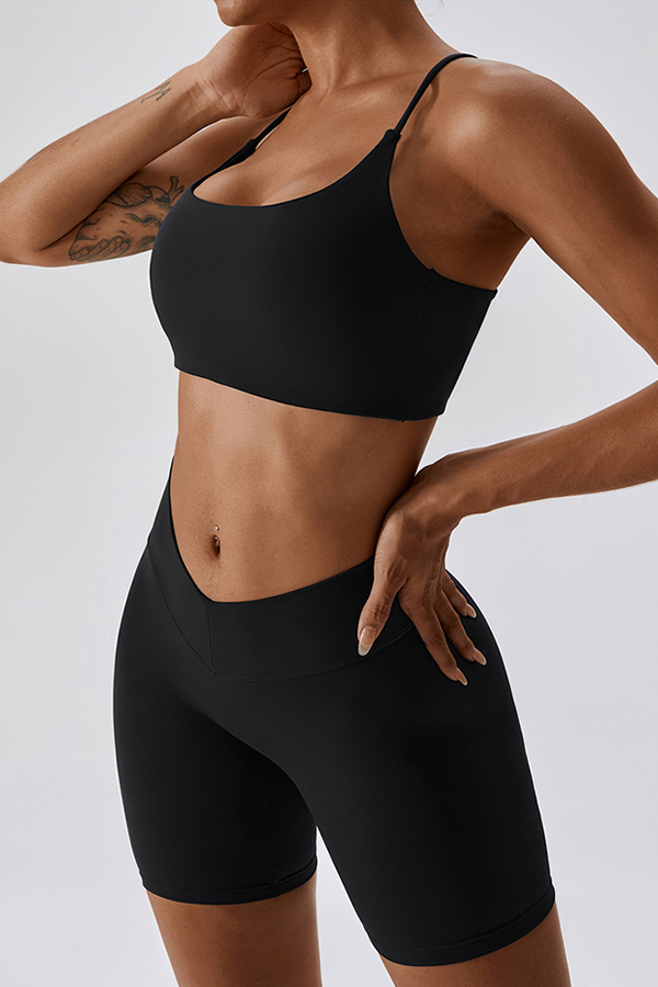 Cross-Strap Sports Bra & High-Waist Shorts Set