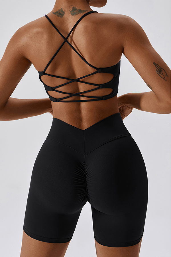 Cross-Strap Sports Bra & High-Waist Shorts Set