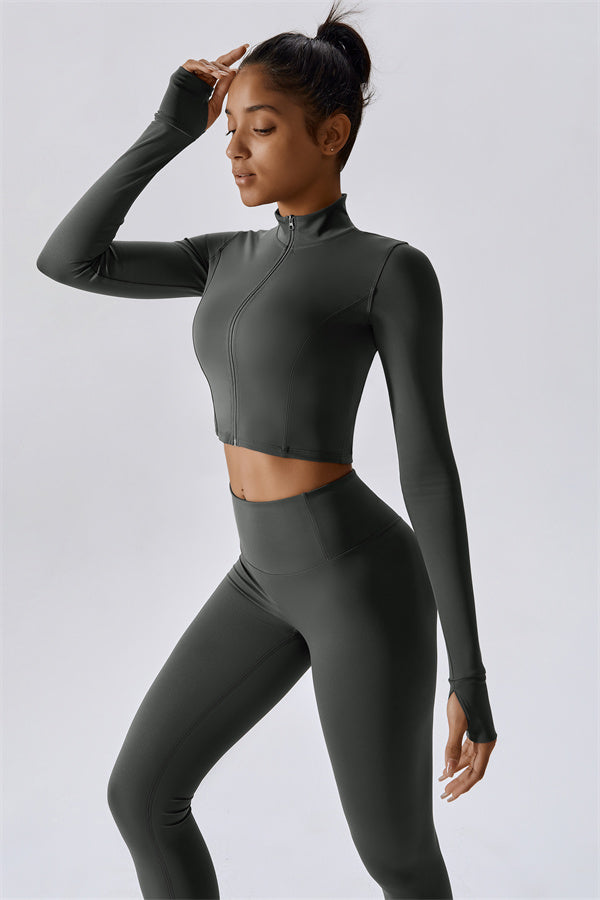 Sleek Stand Collar Zip-Up Jacket