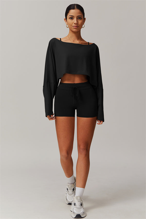 Asymmetrical Off-Shoulder Cropped Pullover