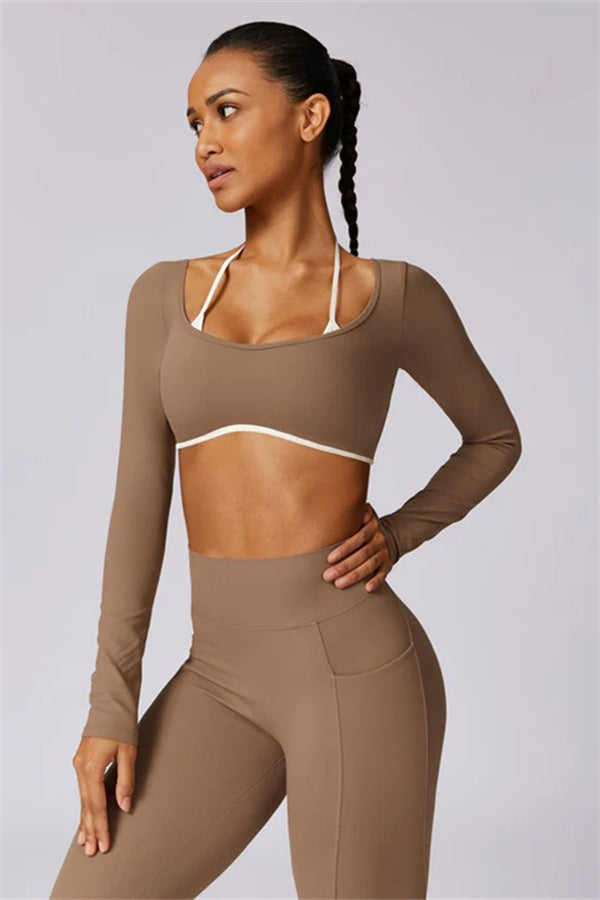 Color-Block Performance Crop Top & Leggings Set