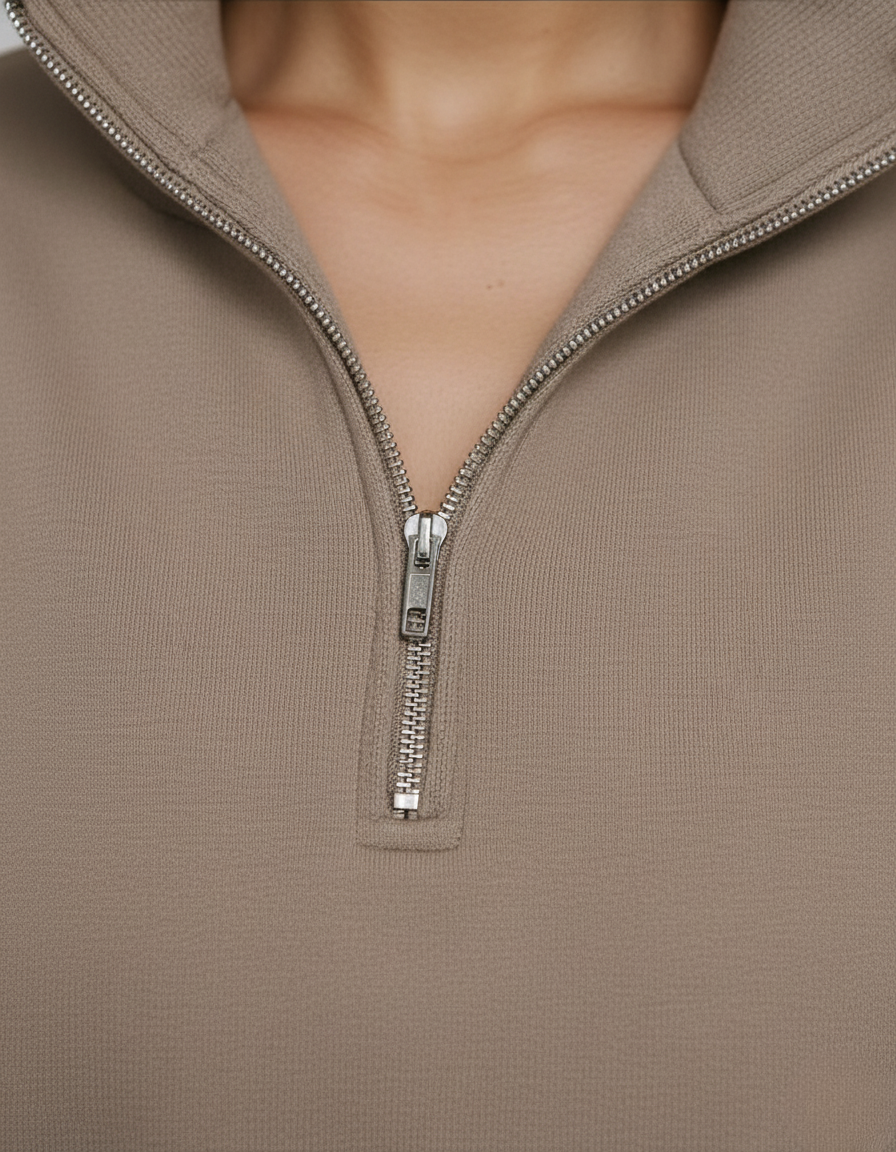 Oversized Half-Zip Sweater for Women – Beige