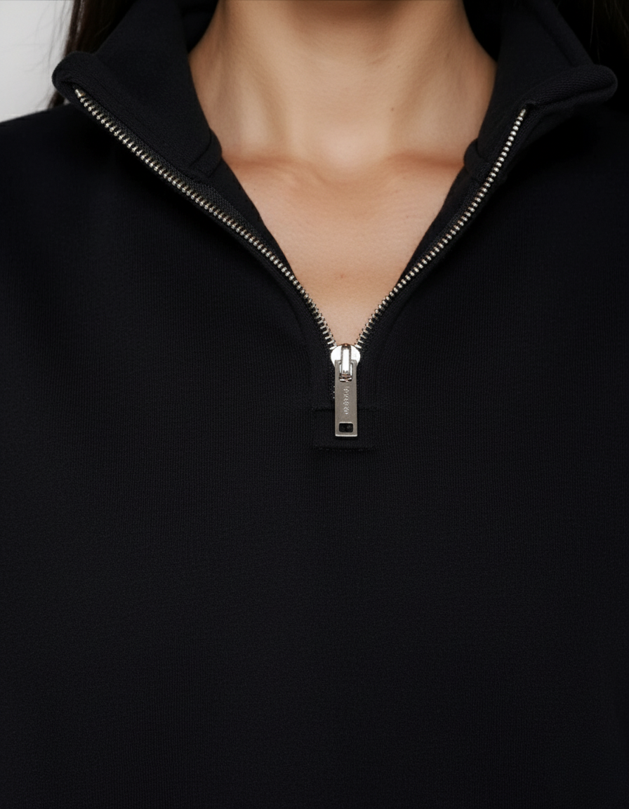 Oversized Half-Zip Sweater for Women – Black