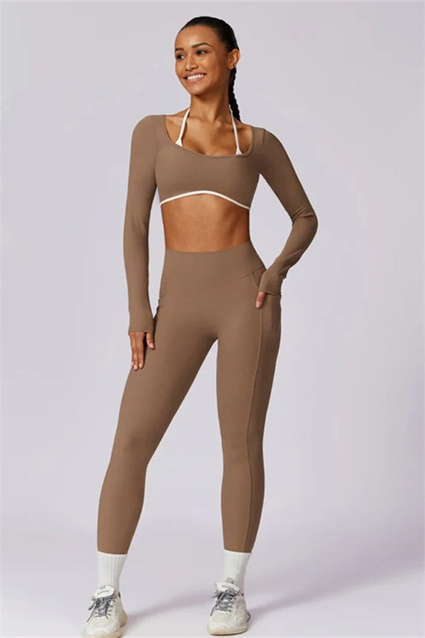 Color-Block Performance Crop Top & Leggings Set