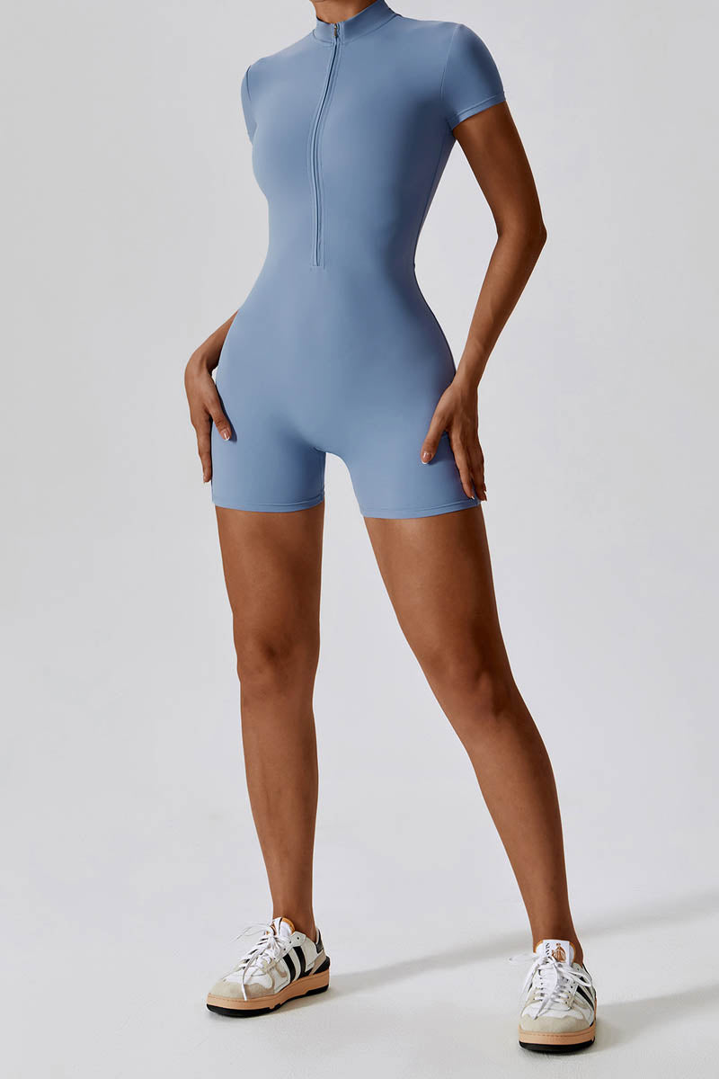 Half-Zip Stand Collar Active Jumpsuit