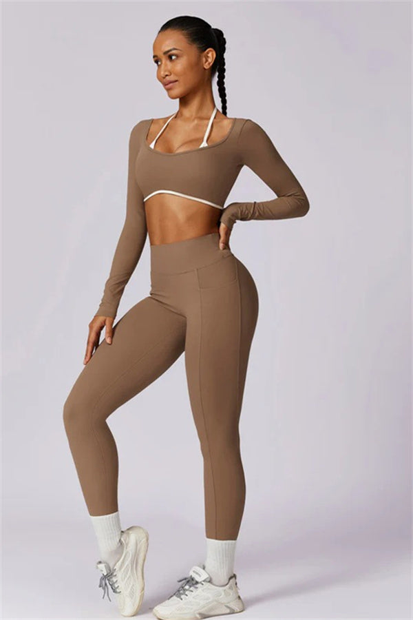 Color-Block Performance Crop Top & Leggings Set