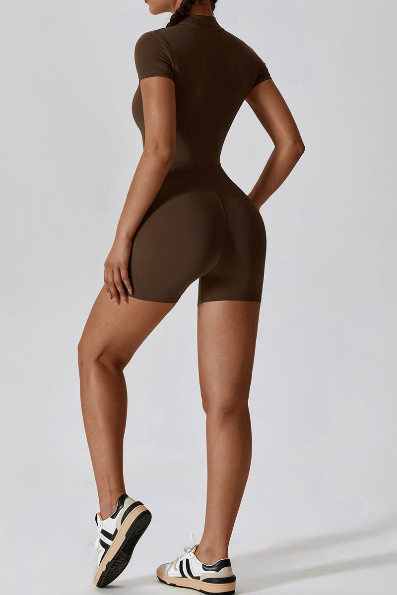 Half-Zip Stand Collar Active Jumpsuit