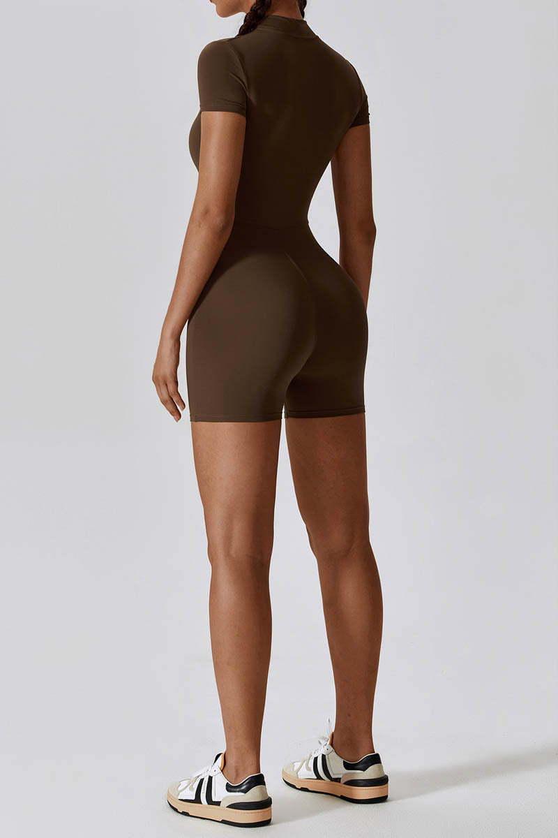 Half-Zip Stand Collar Active Jumpsuit