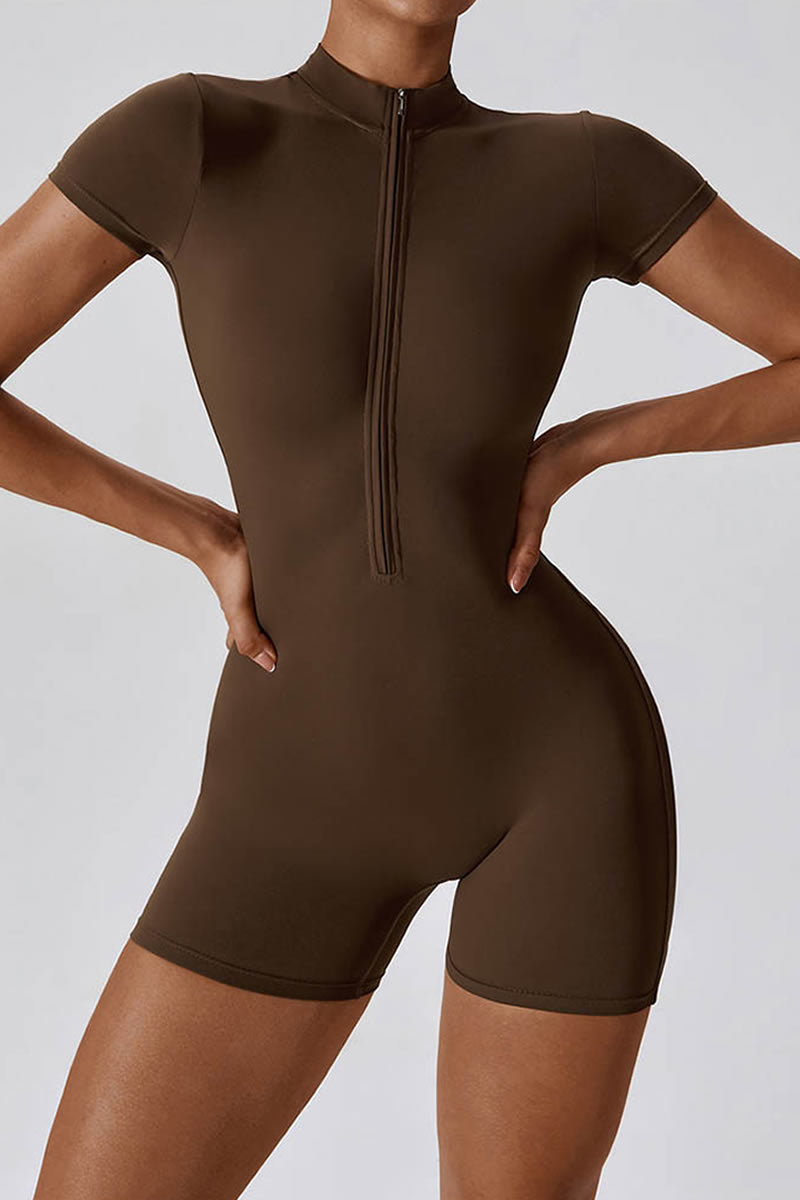 Half-Zip Stand Collar Active Jumpsuit